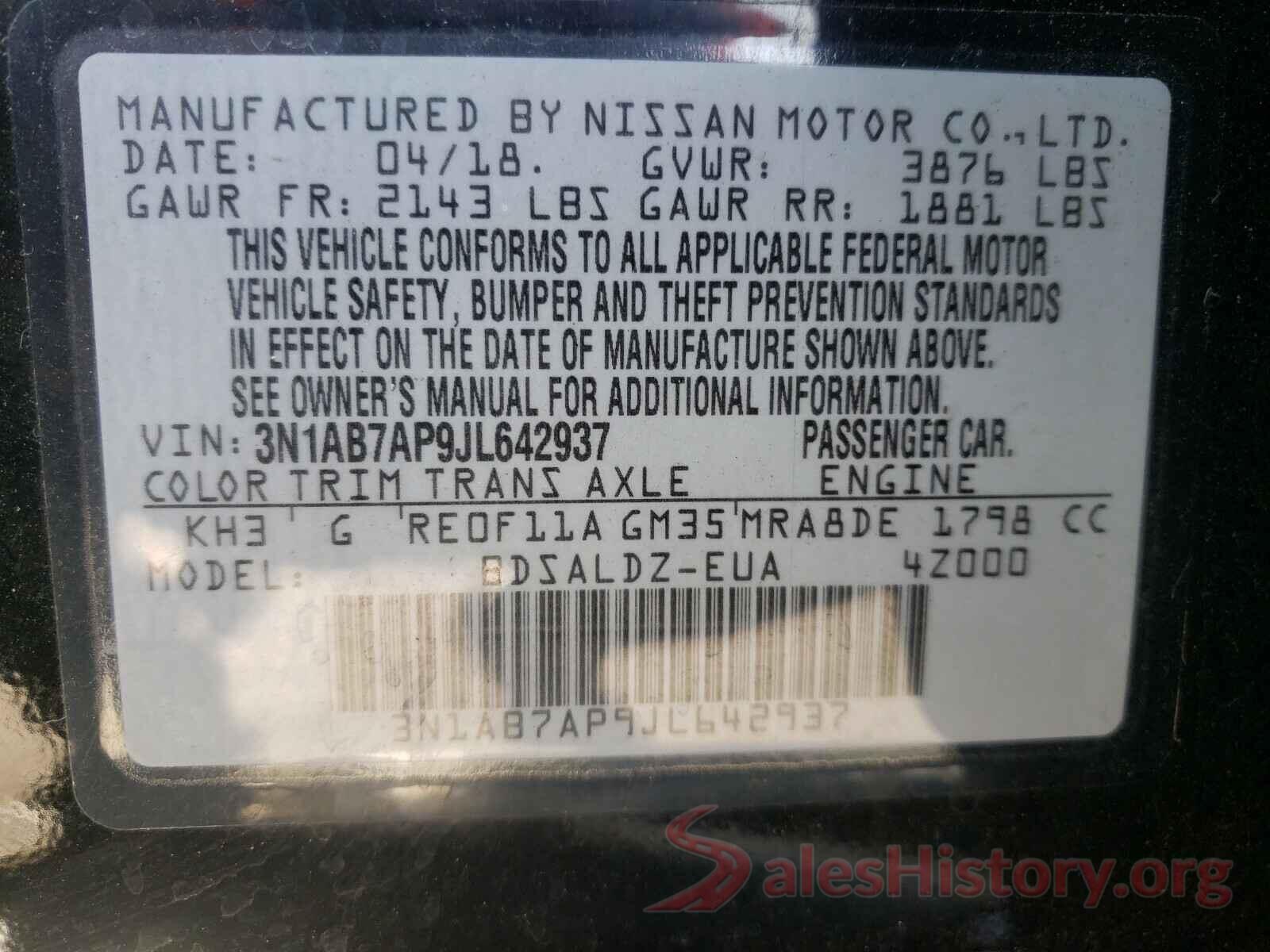 3N1AB7AP9JL642937 2018 NISSAN SENTRA