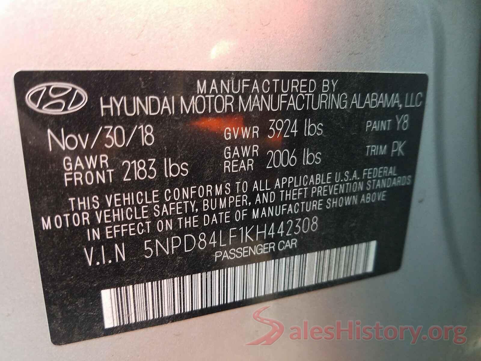 5NPD84LF1KH442308 2019 HYUNDAI ELANTRA