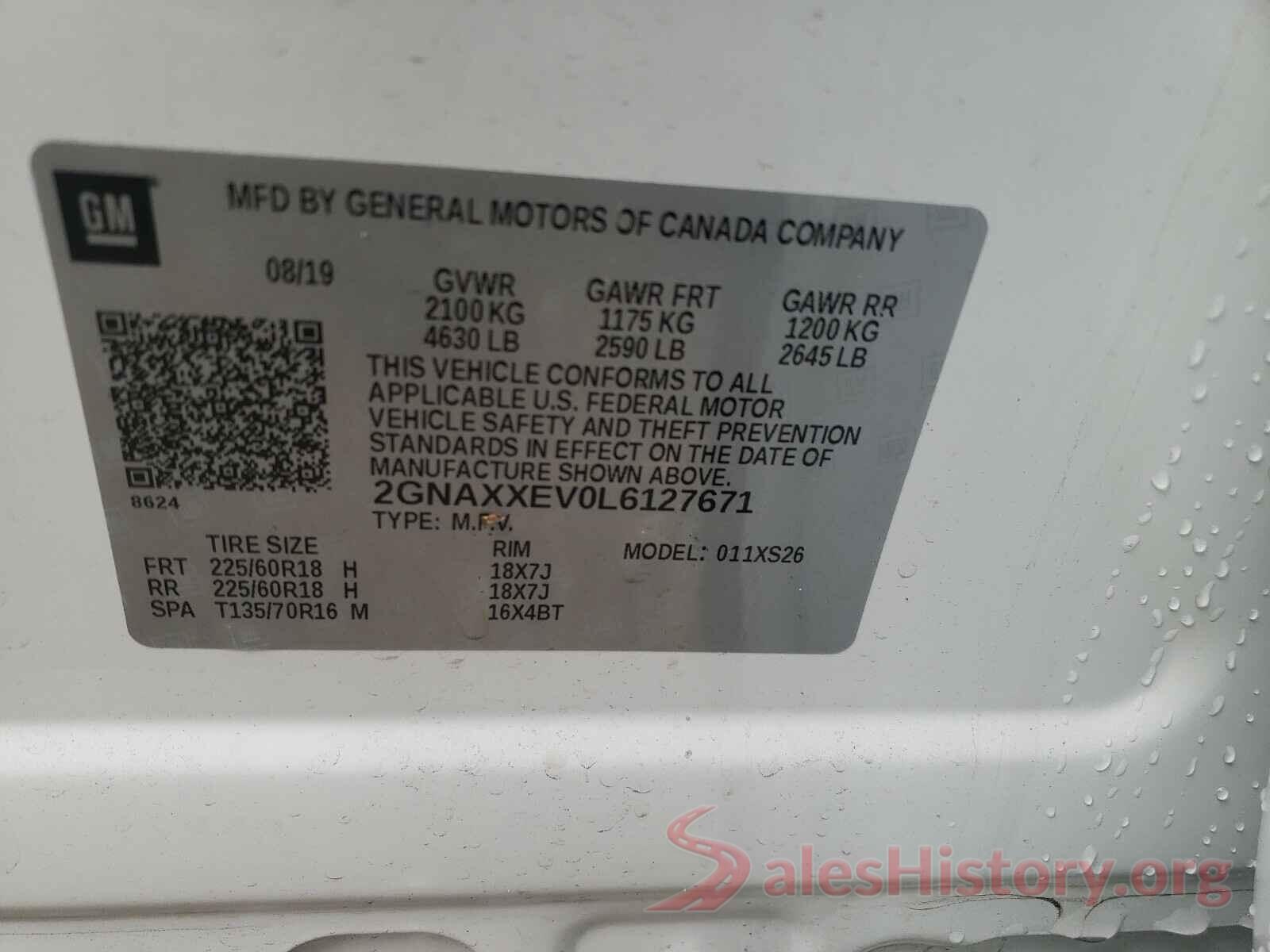 2GNAXXEV0L6127671 2020 CHEVROLET EQUINOX