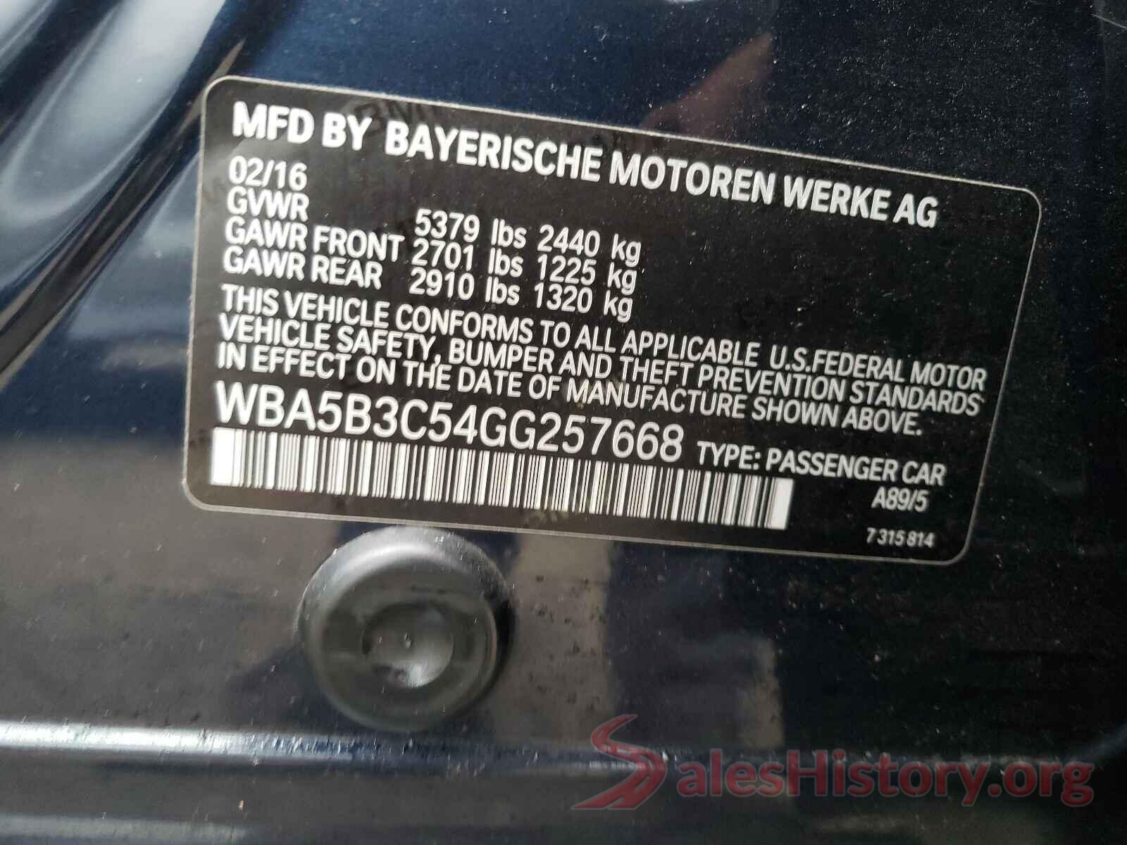 WBA5B3C54GG257668 2016 BMW 5 SERIES