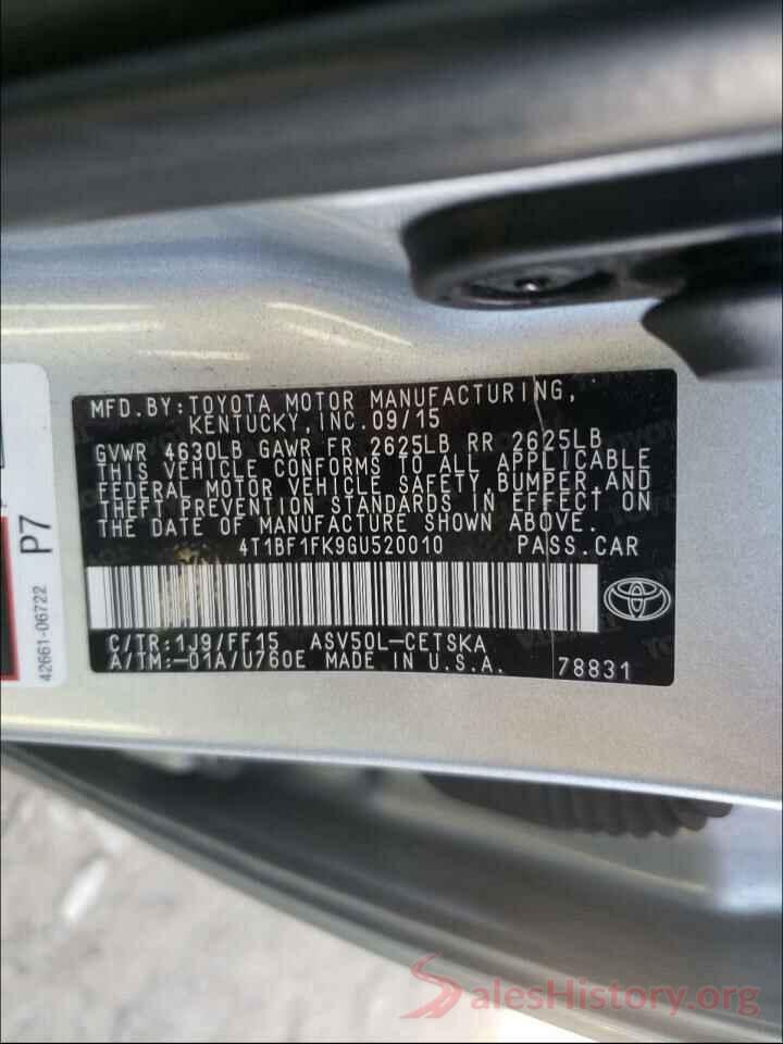 4T1BF1FK9GU520010 2016 TOYOTA CAMRY