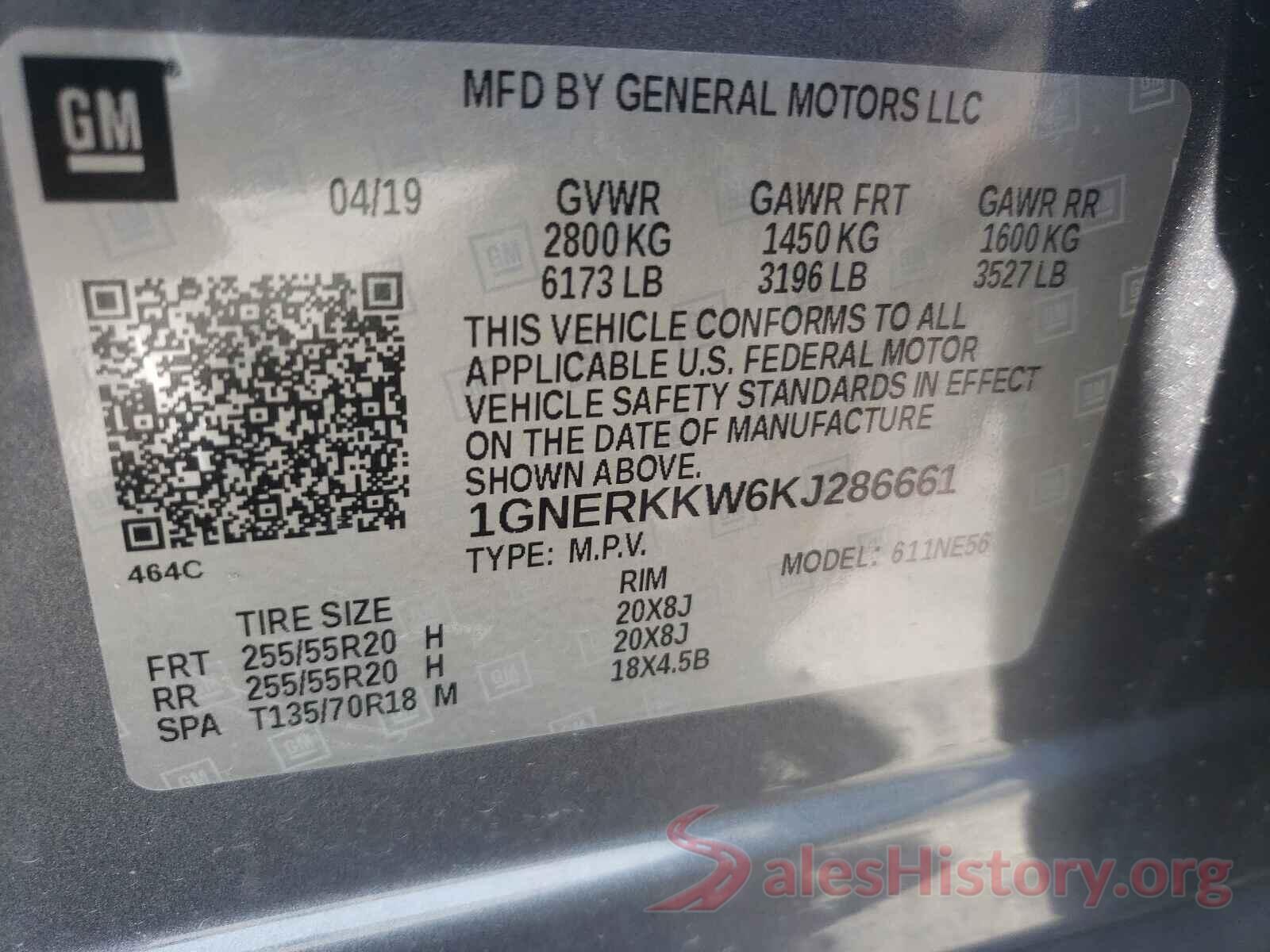 1GNERKKW6KJ286661 2019 CHEVROLET TRAVERSE