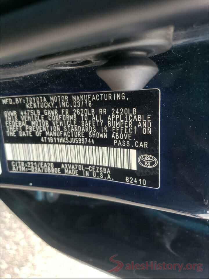 4T1B11HK5JU599744 2018 TOYOTA CAMRY