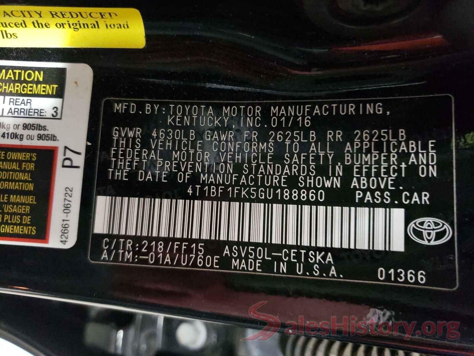 4T1BF1FK5GU188860 2016 TOYOTA CAMRY