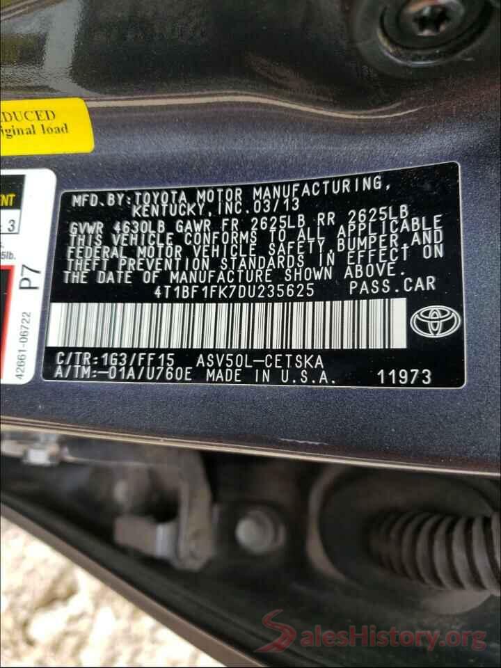 4T1BF1FK7DU235625 2013 TOYOTA CAMRY