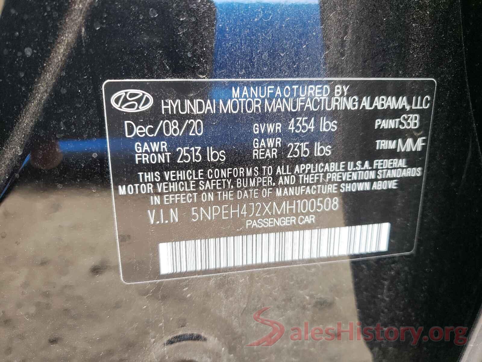 5NPEH4J2XMH100508 2021 HYUNDAI SONATA