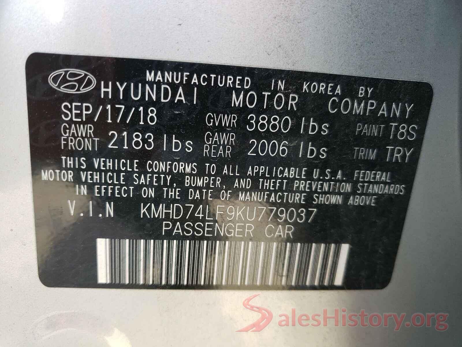 KMHD74LF9KU779037 2019 HYUNDAI ELANTRA