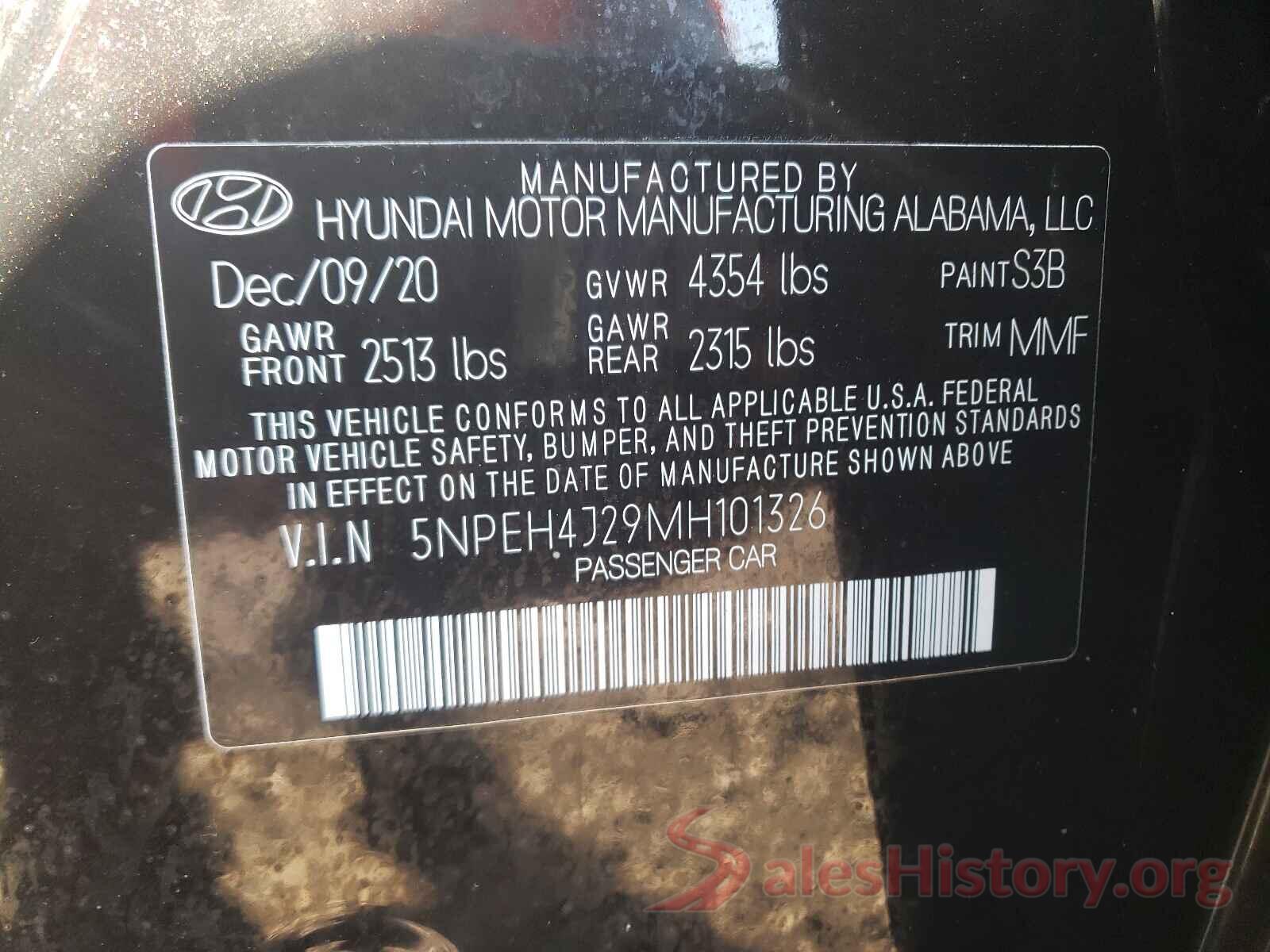 5NPEH4J29MH101326 2021 HYUNDAI SONATA