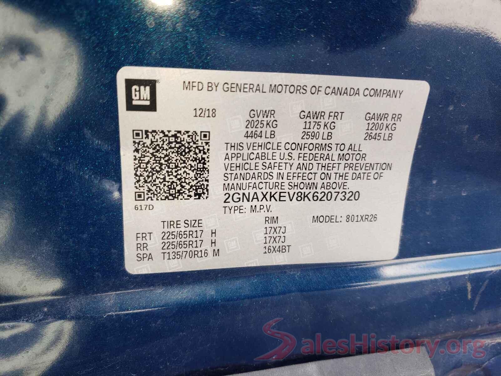 2GNAXKEV8K6207320 2019 CHEVROLET EQUINOX