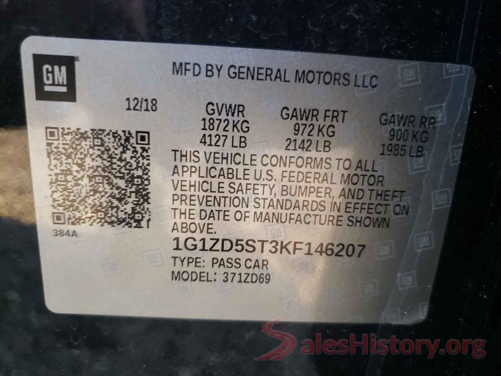 1G1ZD5ST3KF146207 2019 CHEVROLET MALIBU