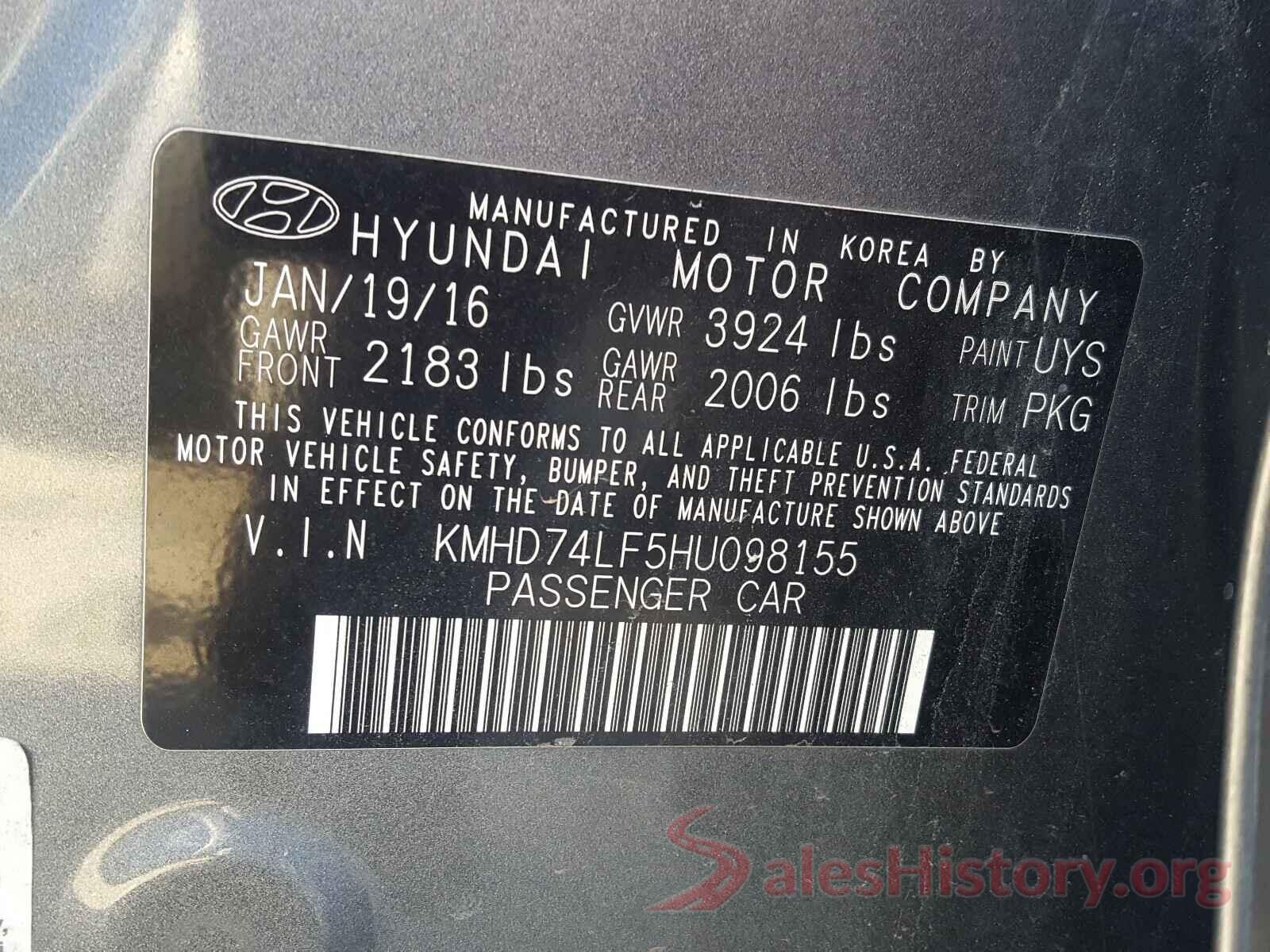 KMHD74LF5HU098155 2017 HYUNDAI ELANTRA