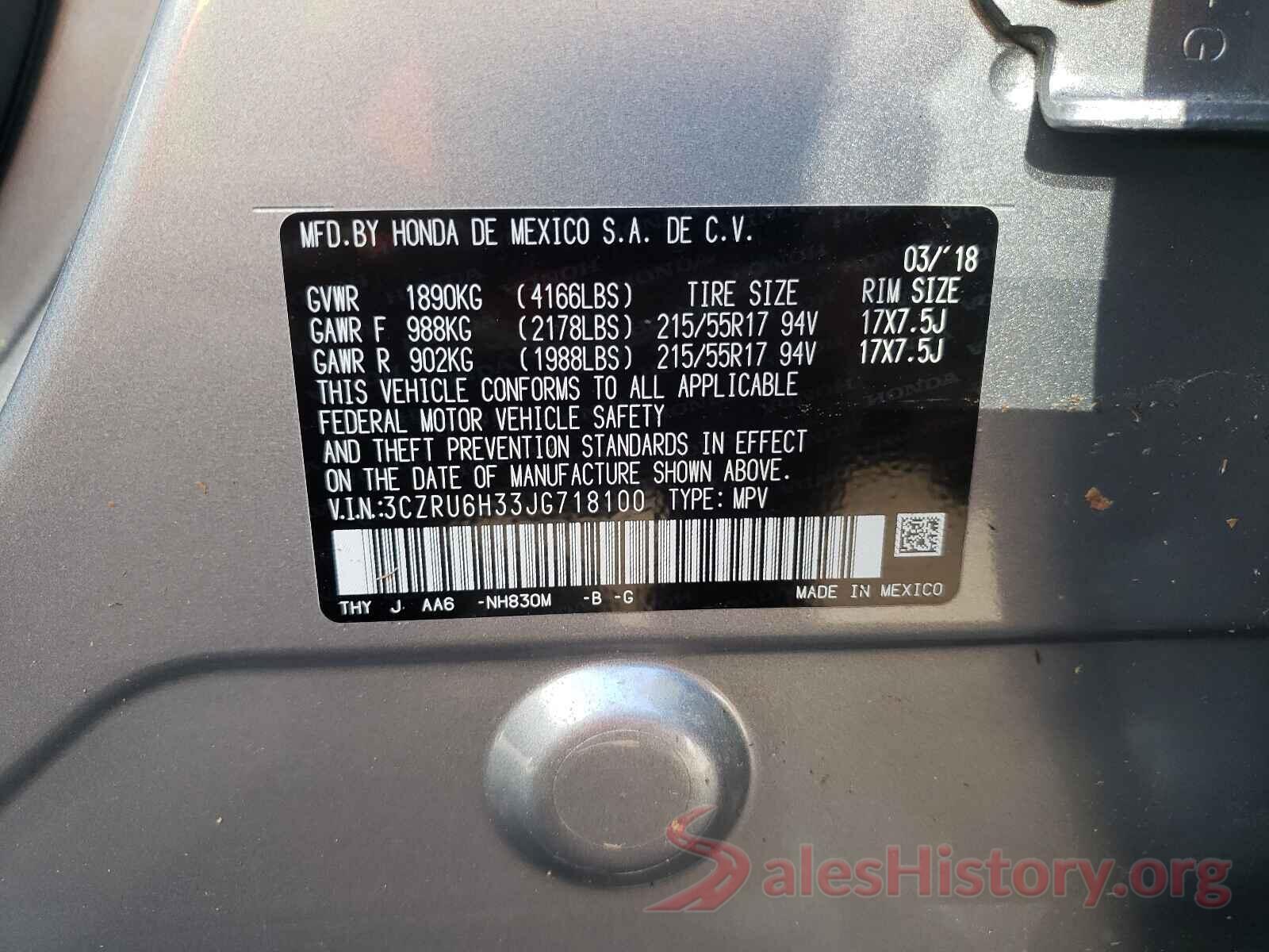 3CZRU6H33JG718100 2018 HONDA HR-V