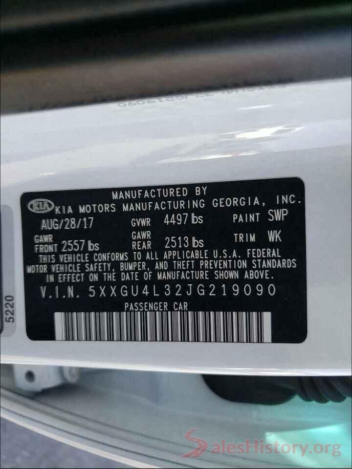 5XXGU4L32JG219090 2018 KIA OPTIMA