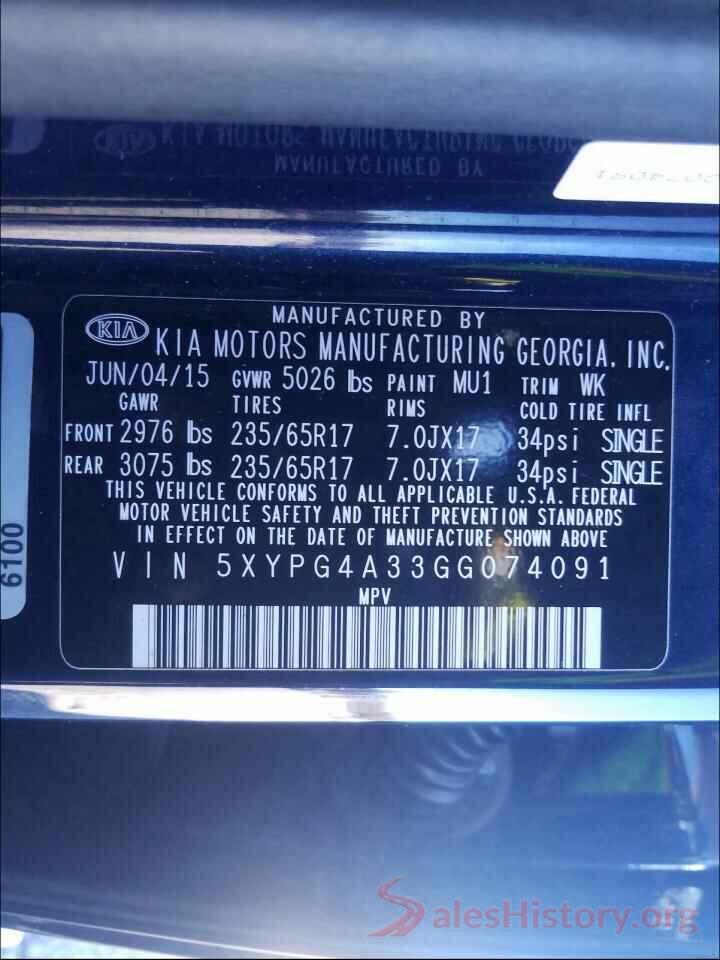 5XYPG4A33GG074091 2016 KIA SORENTO