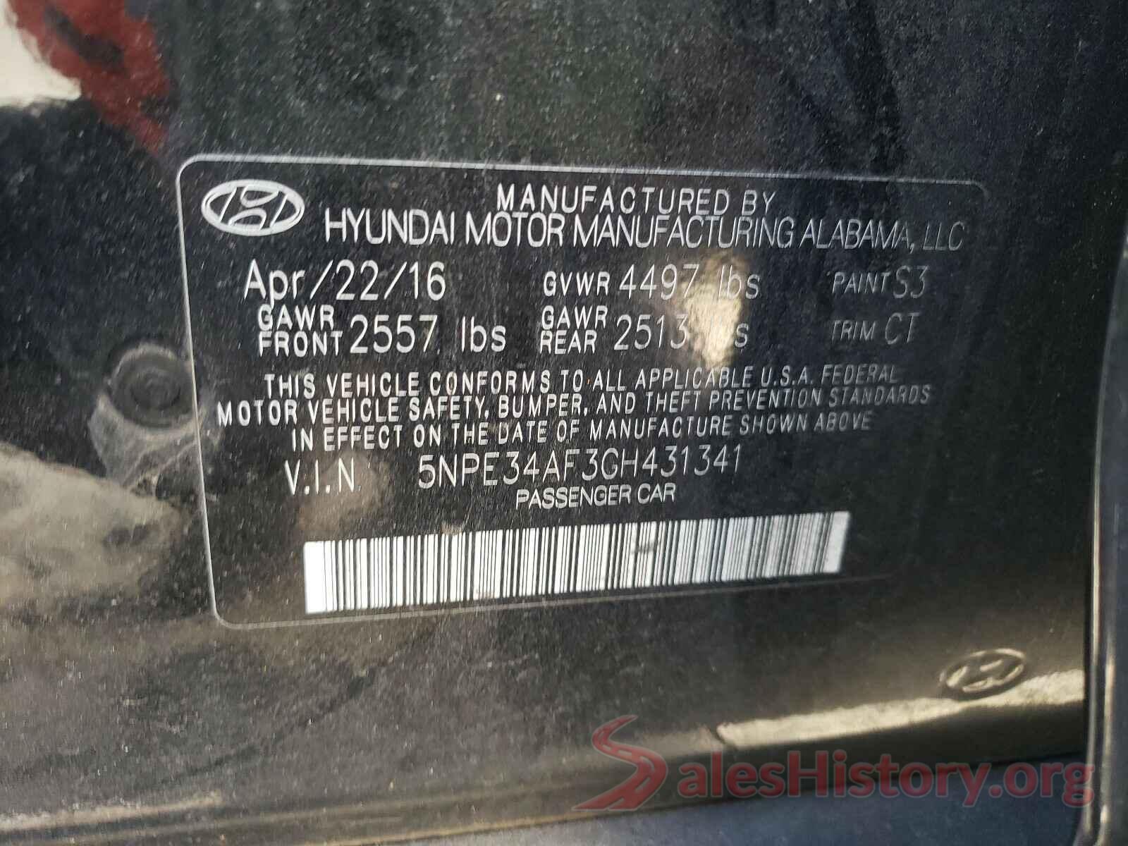 5NPE34AF3GH431341 2016 HYUNDAI SONATA