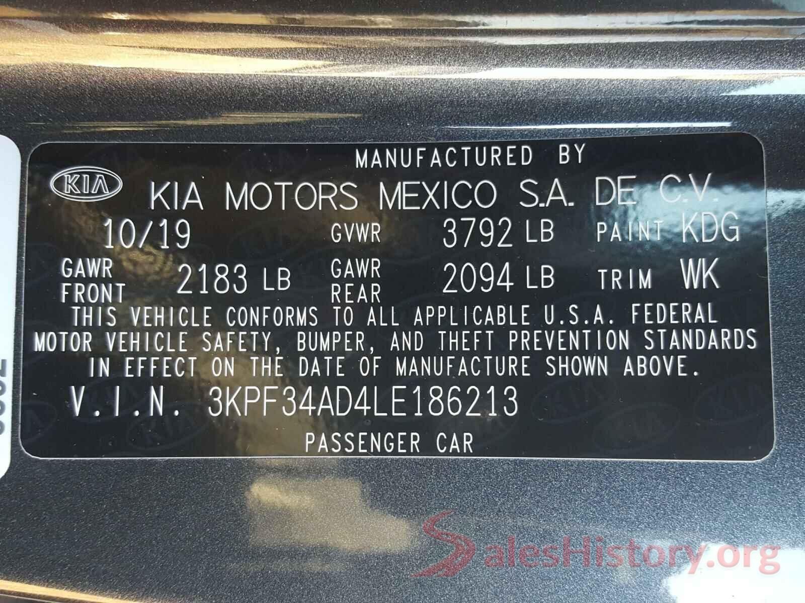 3KPF34AD4LE186213 2020 KIA FORTE