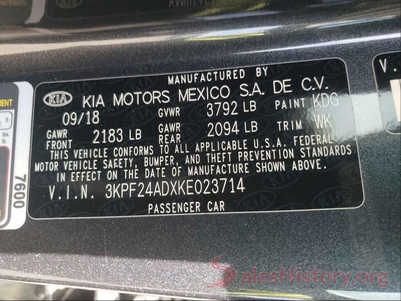 3KPF24ADXKE023714 2019 KIA FORTE