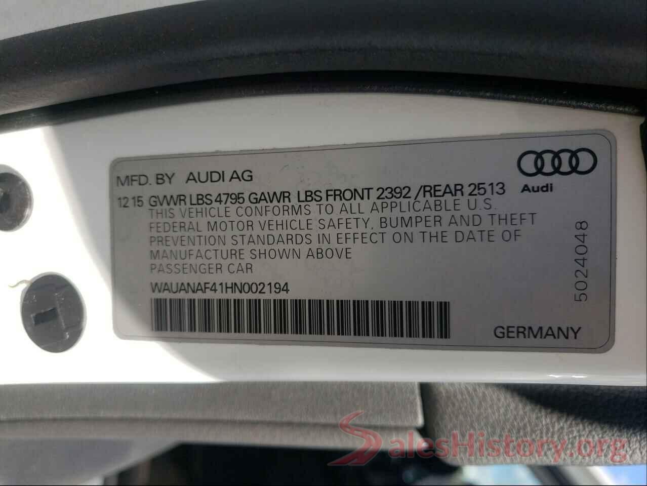 WAUANAF41HN002194 2017 AUDI A4