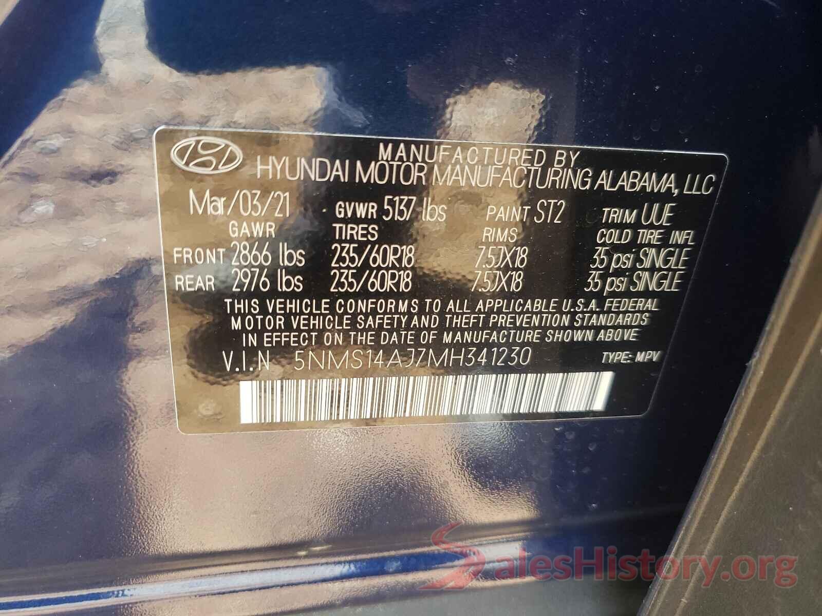 5NMS14AJ7MH341230 2021 HYUNDAI SANTA FE