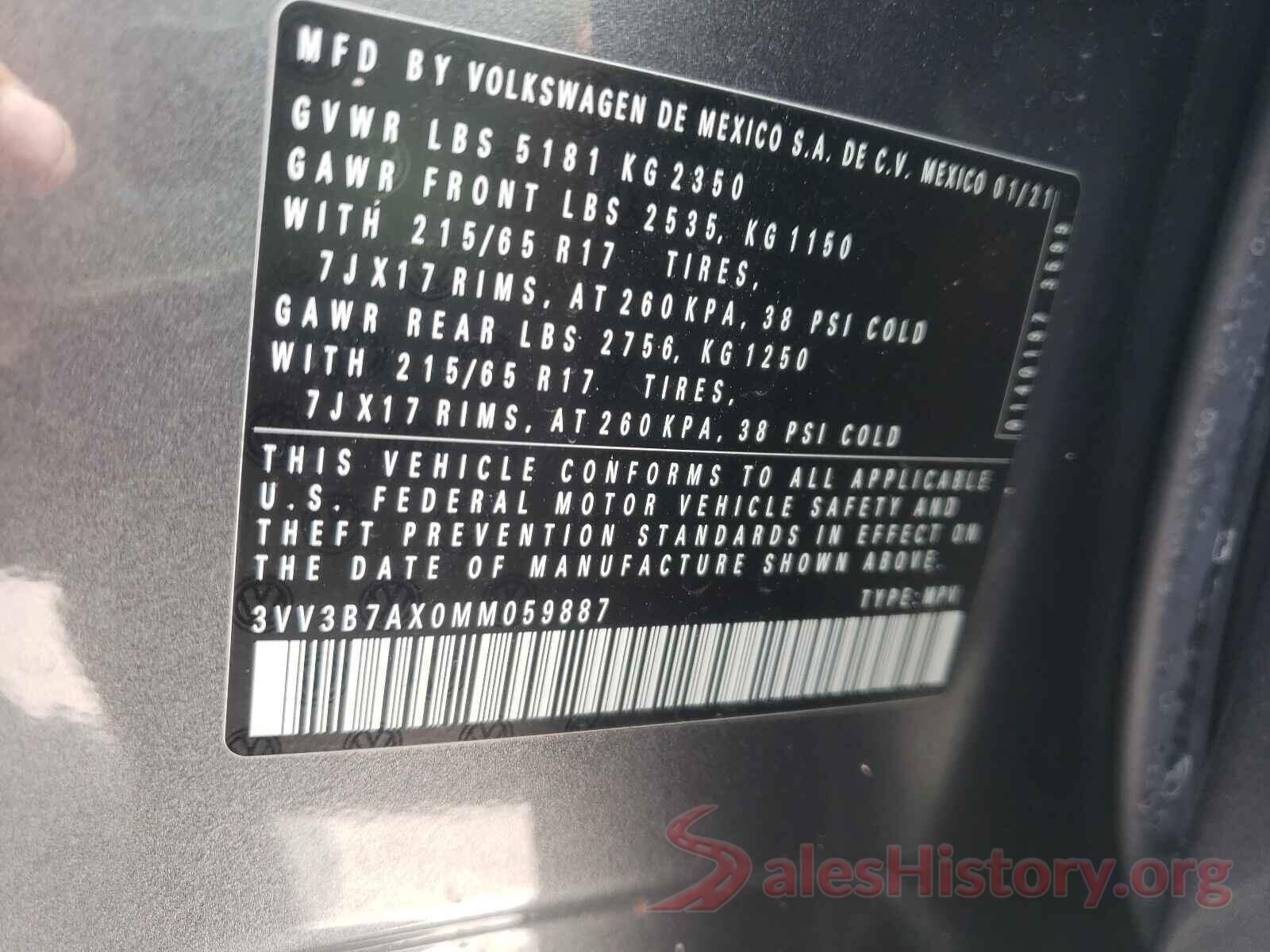 3VV3B7AX0MM059887 2021 VOLKSWAGEN TIGUAN