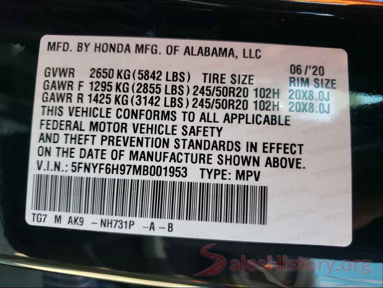 5FNYF6H97MB001953 2021 HONDA PILOT