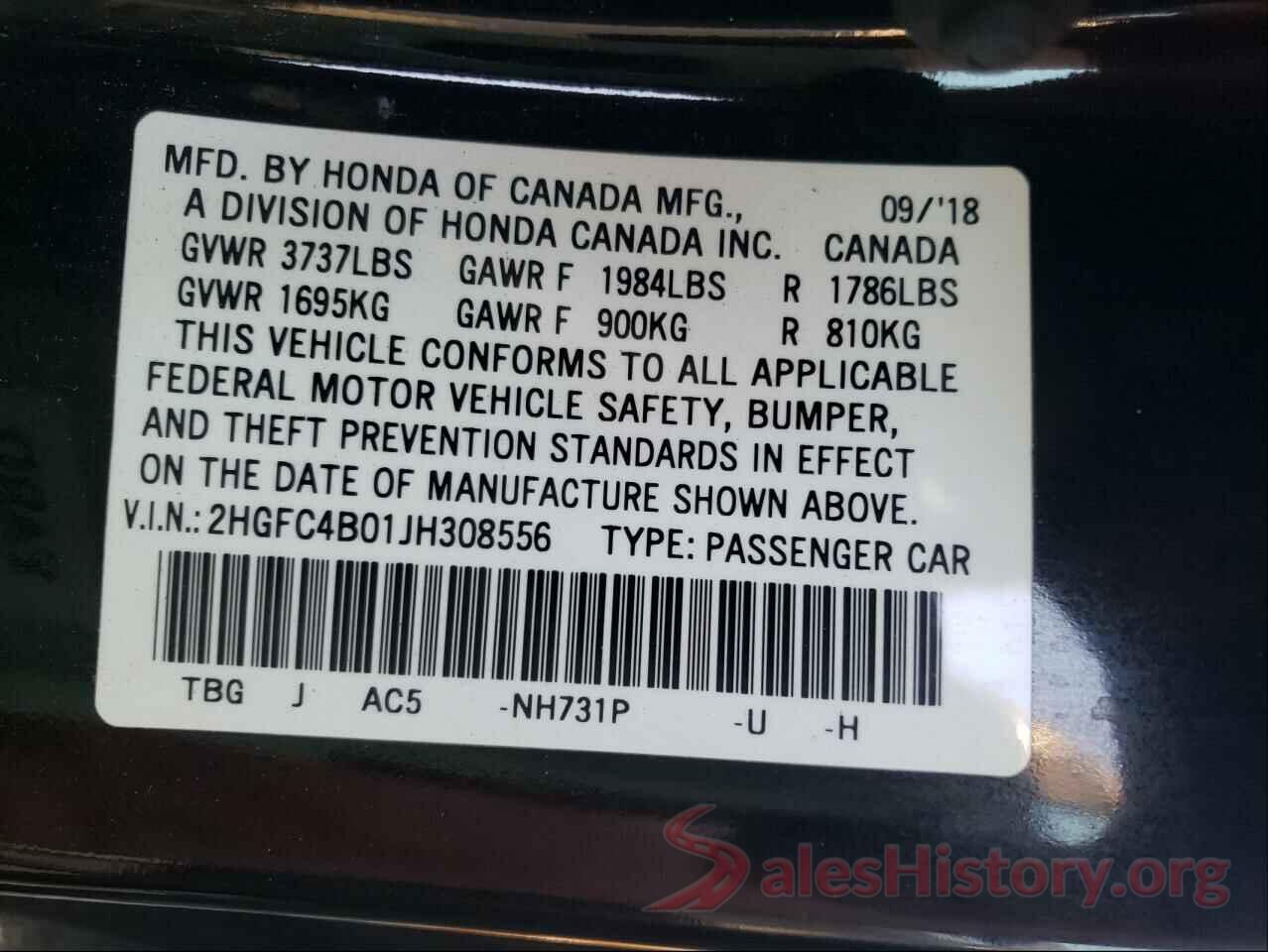 2HGFC4B01JH308556 2018 HONDA CIVIC