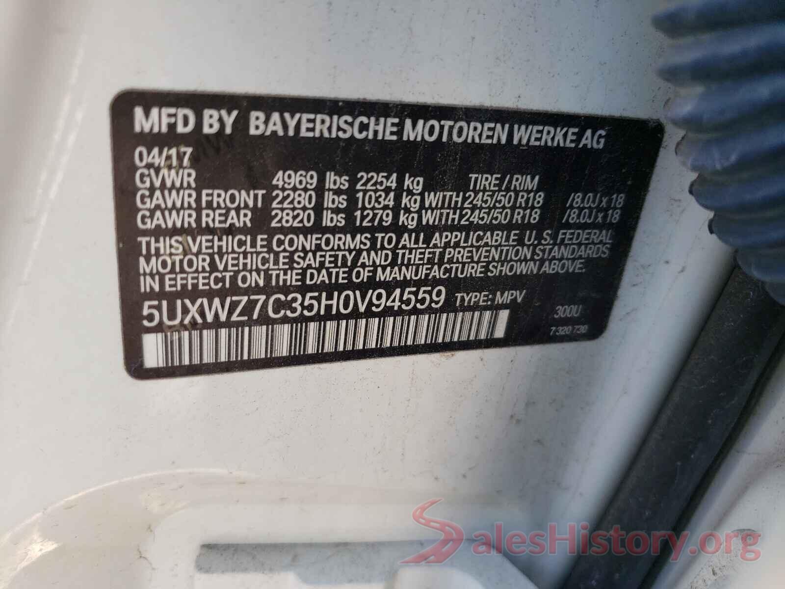 5UXWZ7C35H0V94559 2017 BMW X3