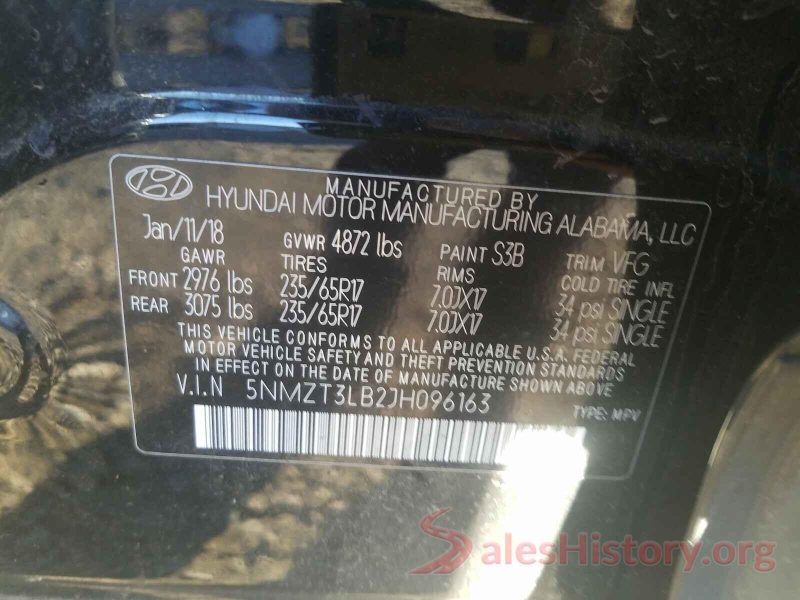 5NMZT3LB2JH096163 2018 HYUNDAI SANTA FE