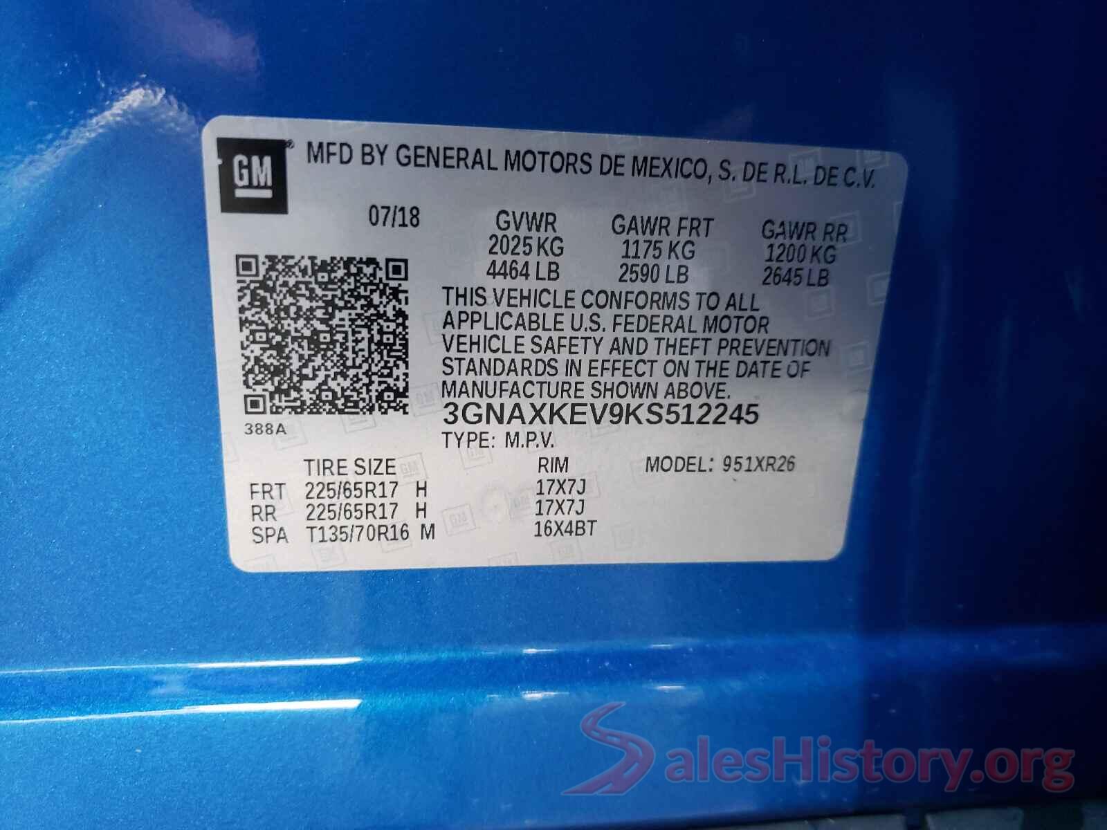 3GNAXKEV9KS512245 2019 CHEVROLET EQUINOX