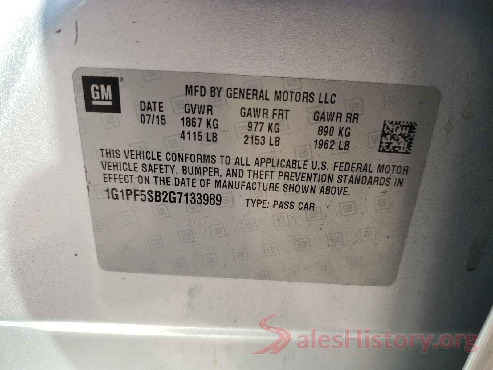 1G1PF5SB2G7133989 2016 CHEVROLET CRUZE