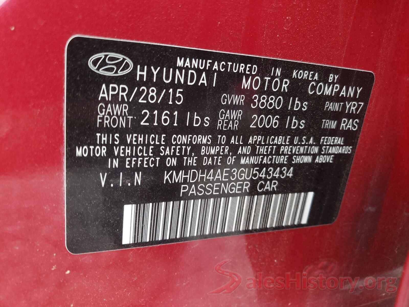 KMHDH4AE3GU543434 2016 HYUNDAI ELANTRA