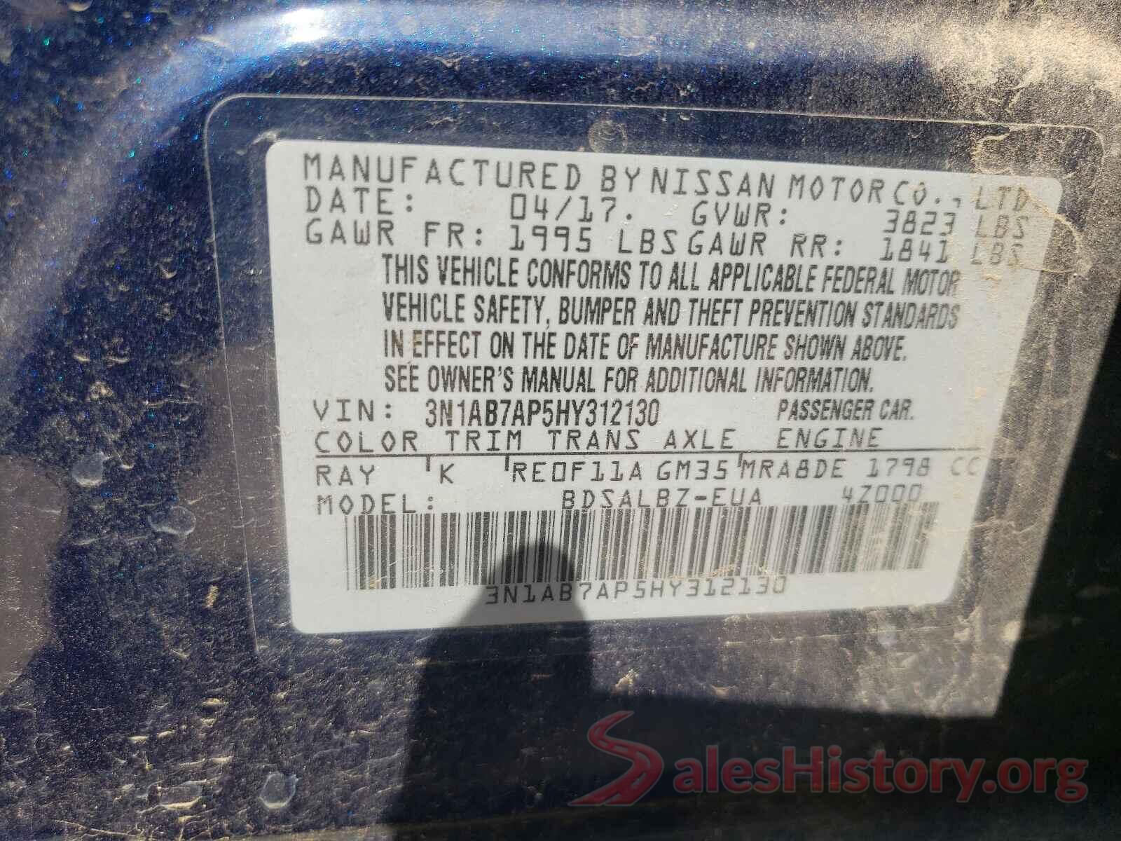 3N1AB7AP5HY312130 2017 NISSAN SENTRA