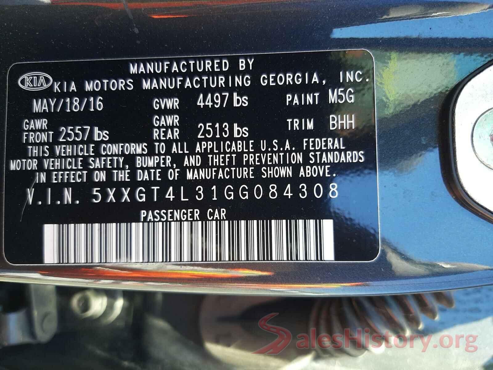 5XXGT4L31GG084308 2016 KIA OPTIMA