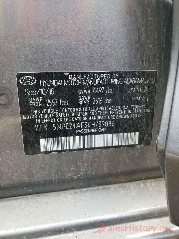 5NPE24AF3KH739086 2019 HYUNDAI SONATA