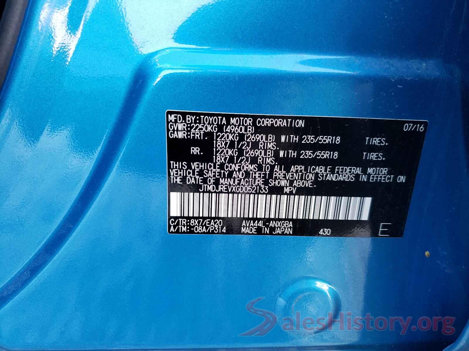 JTMDJREVXGD052133 2016 TOYOTA RAV4