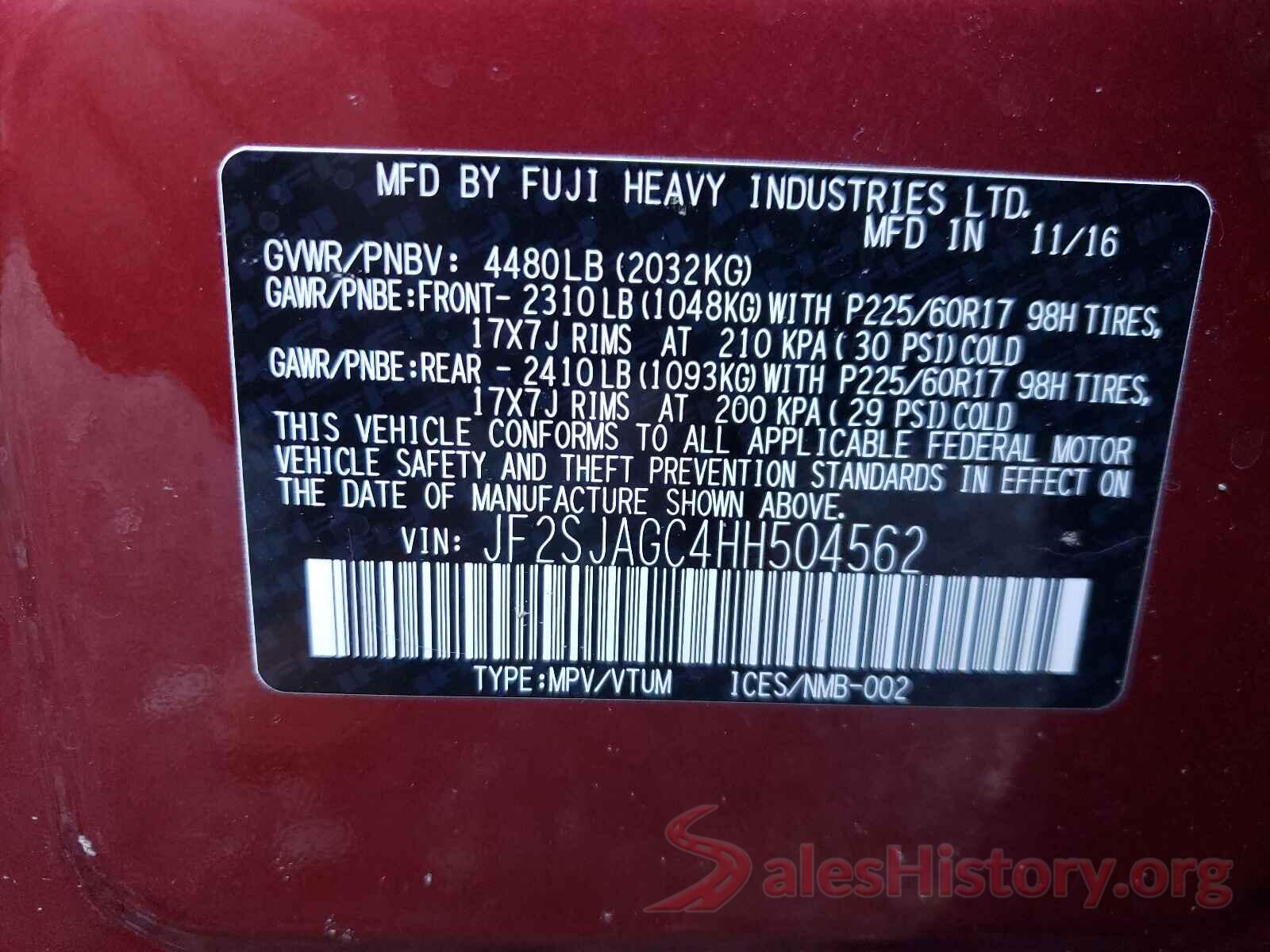 JF2SJAGC4HH504562 2017 SUBARU FORESTER