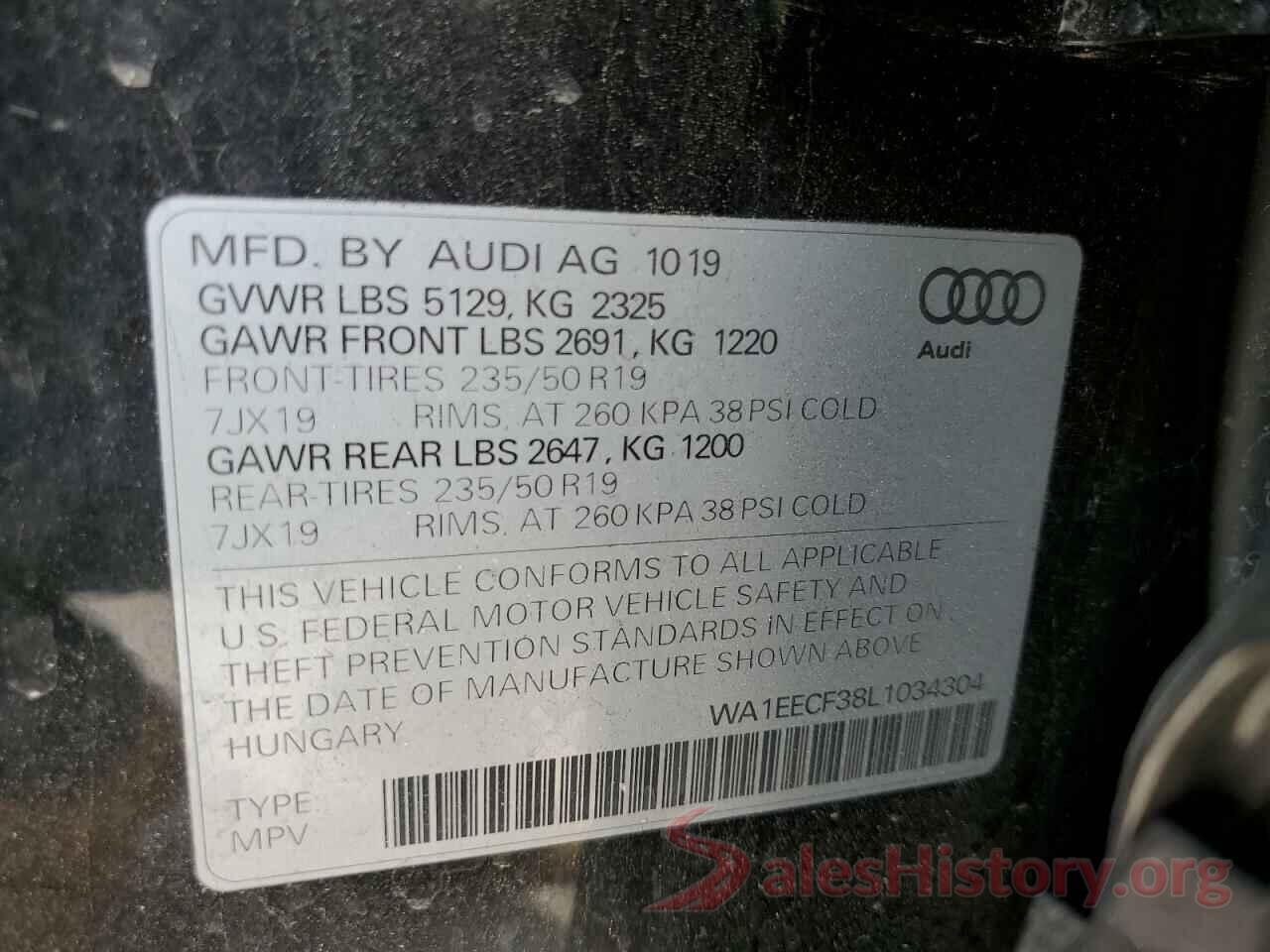 WA1EECF38L1034304 2020 AUDI Q3