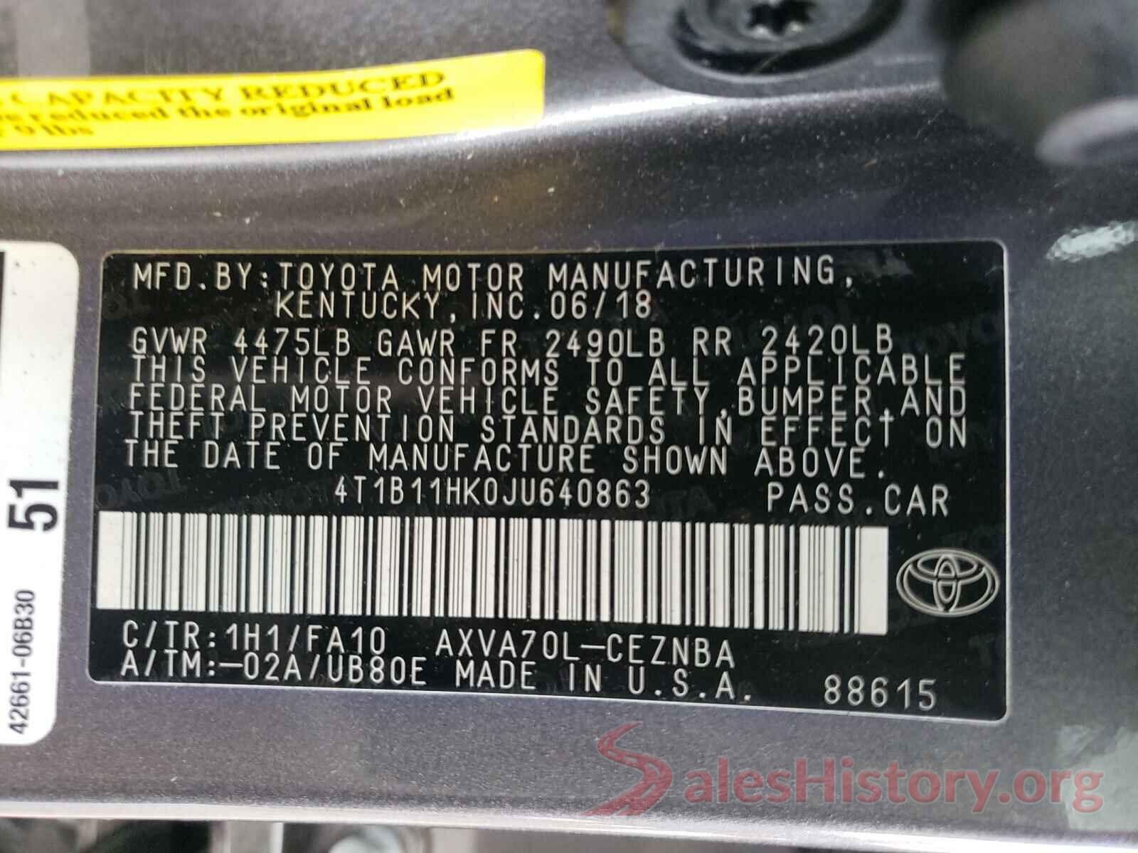 4T1B11HK0JU640863 2018 TOYOTA CAMRY