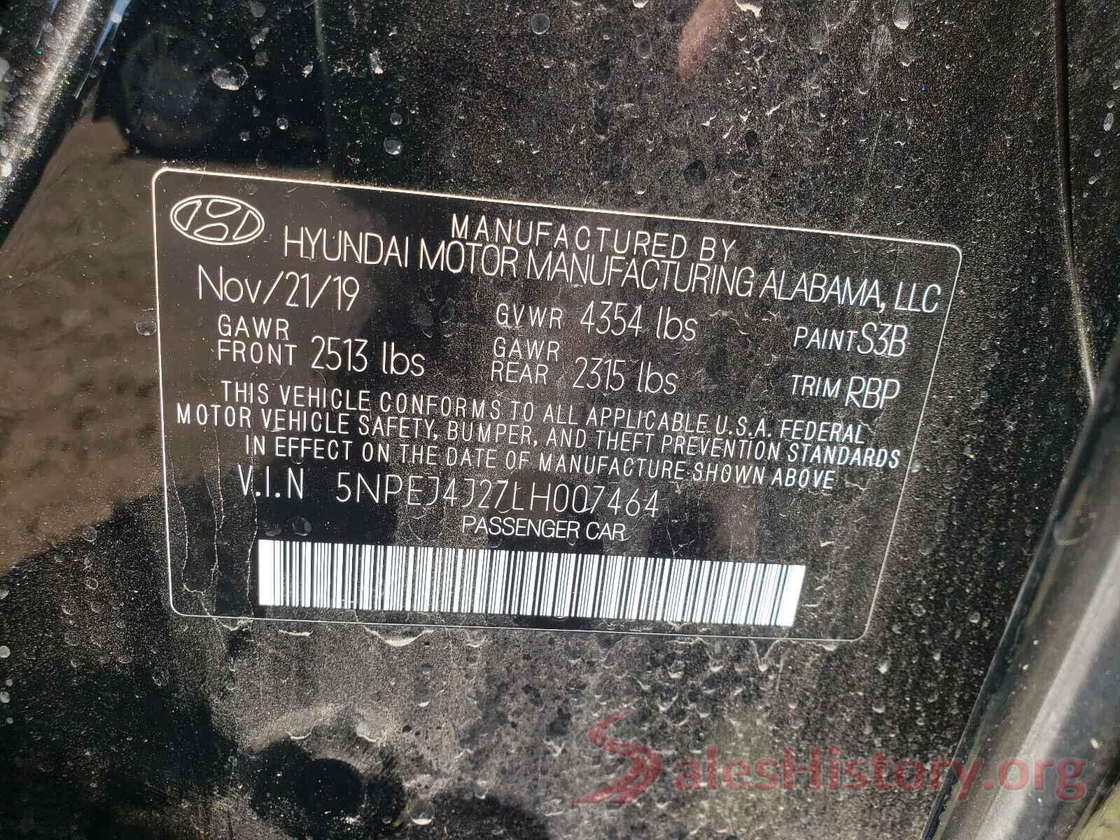 5NPEJ4J27LH007464 2020 HYUNDAI SONATA