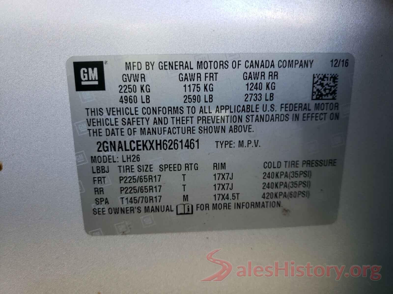 2GNALCEKXH6261461 2017 CHEVROLET EQUINOX