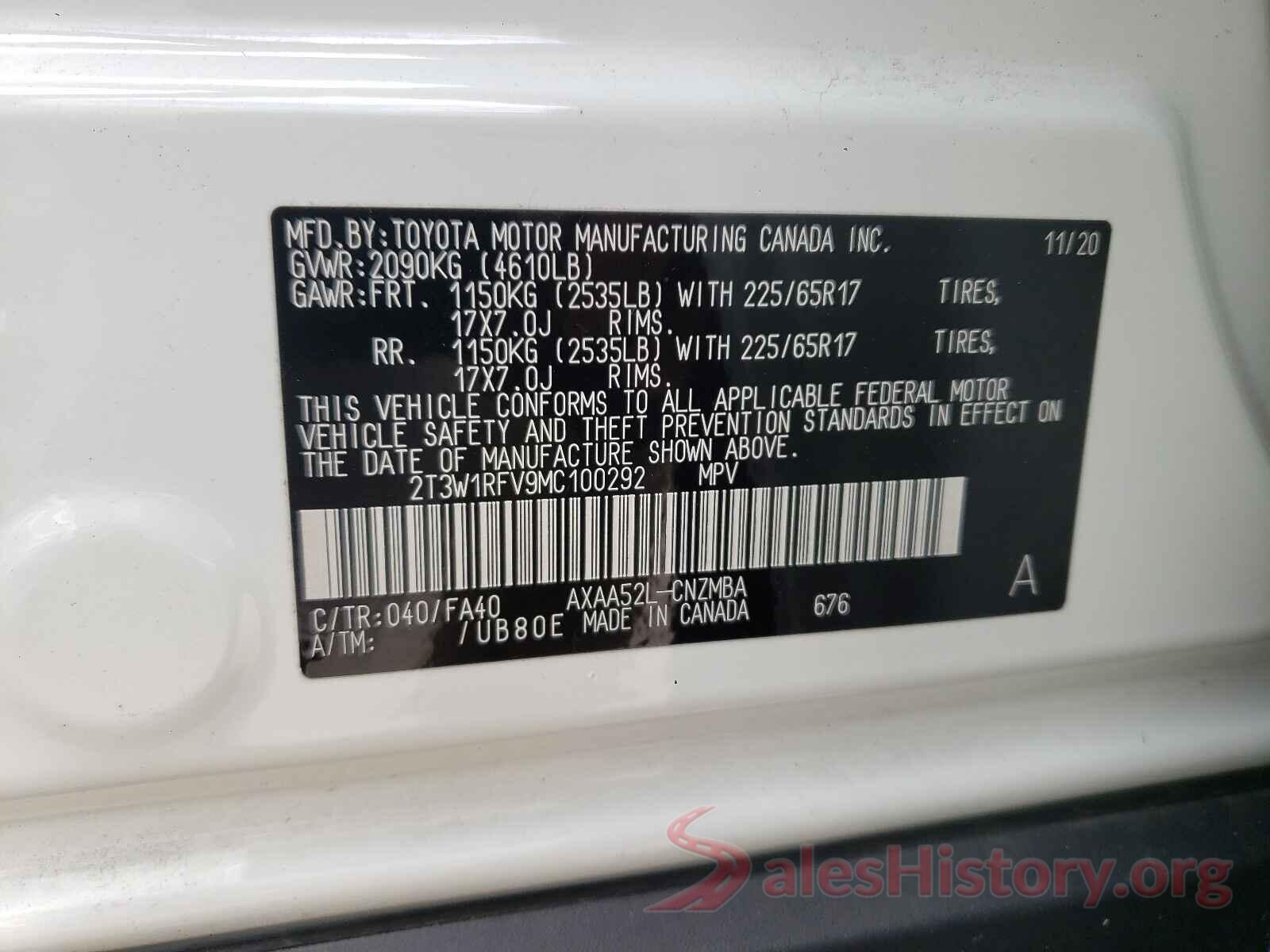 2T3W1RFV9MC100292 2021 TOYOTA RAV4