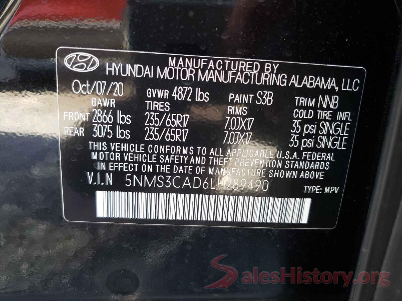 5NMS3CAD6LH289490 2020 HYUNDAI SANTA FE