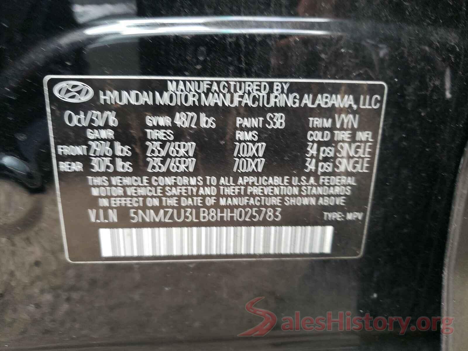 5NMZU3LB8HH025783 2017 HYUNDAI SANTA FE