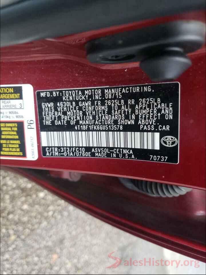 4T1BF1FK6GU513578 2016 TOYOTA CAMRY