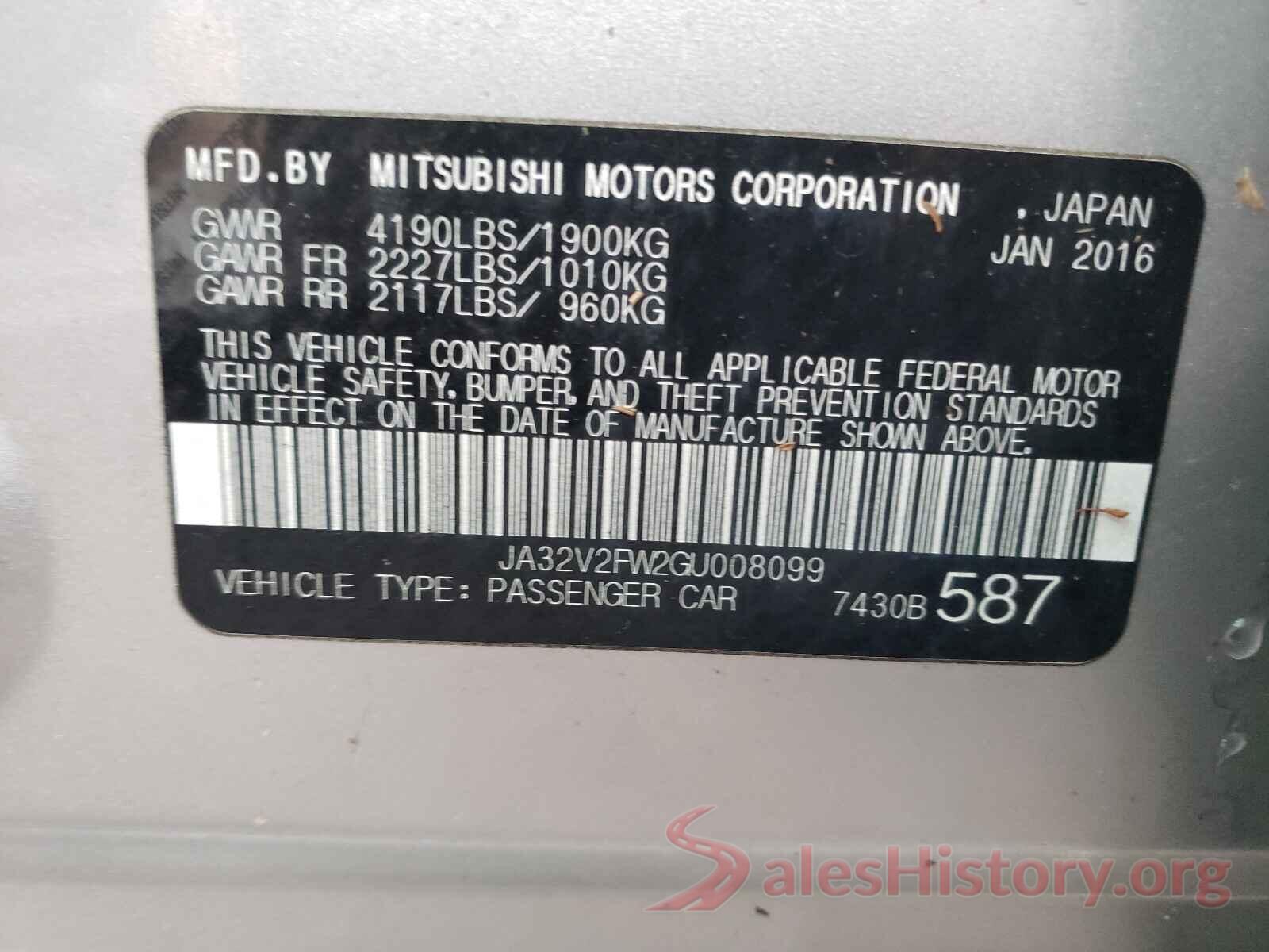 JA32V2FW2GU008099 2016 MITSUBISHI LANCER