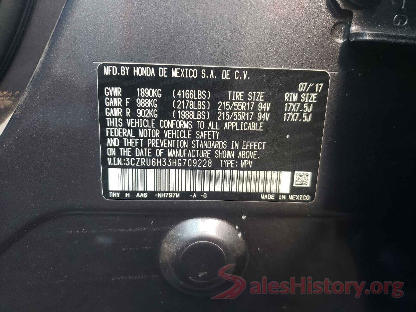 3CZRU6H33HG709228 2017 HONDA HR-V