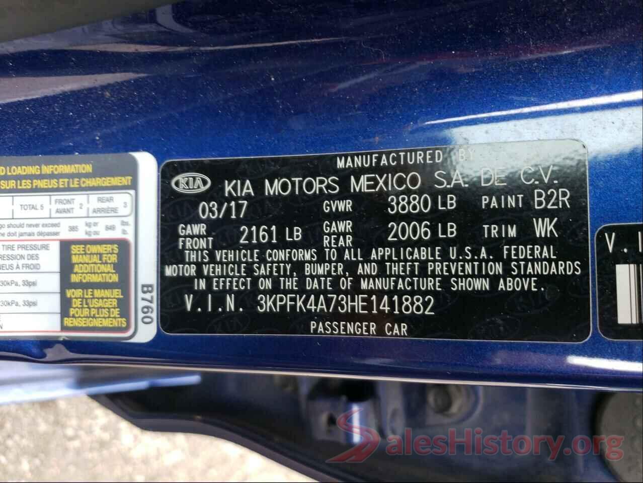 3KPFK4A73HE141882 2017 KIA FORTE