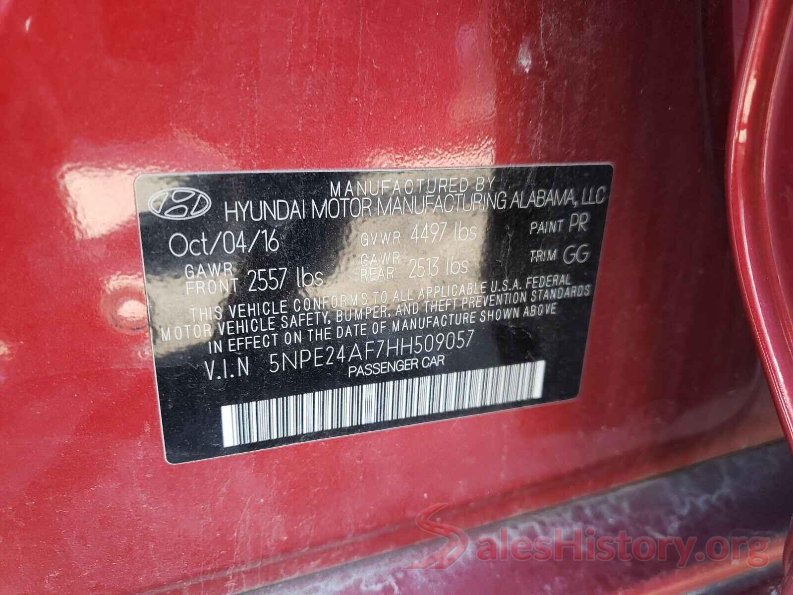 5NPE24AF7HH509057 2017 HYUNDAI SONATA