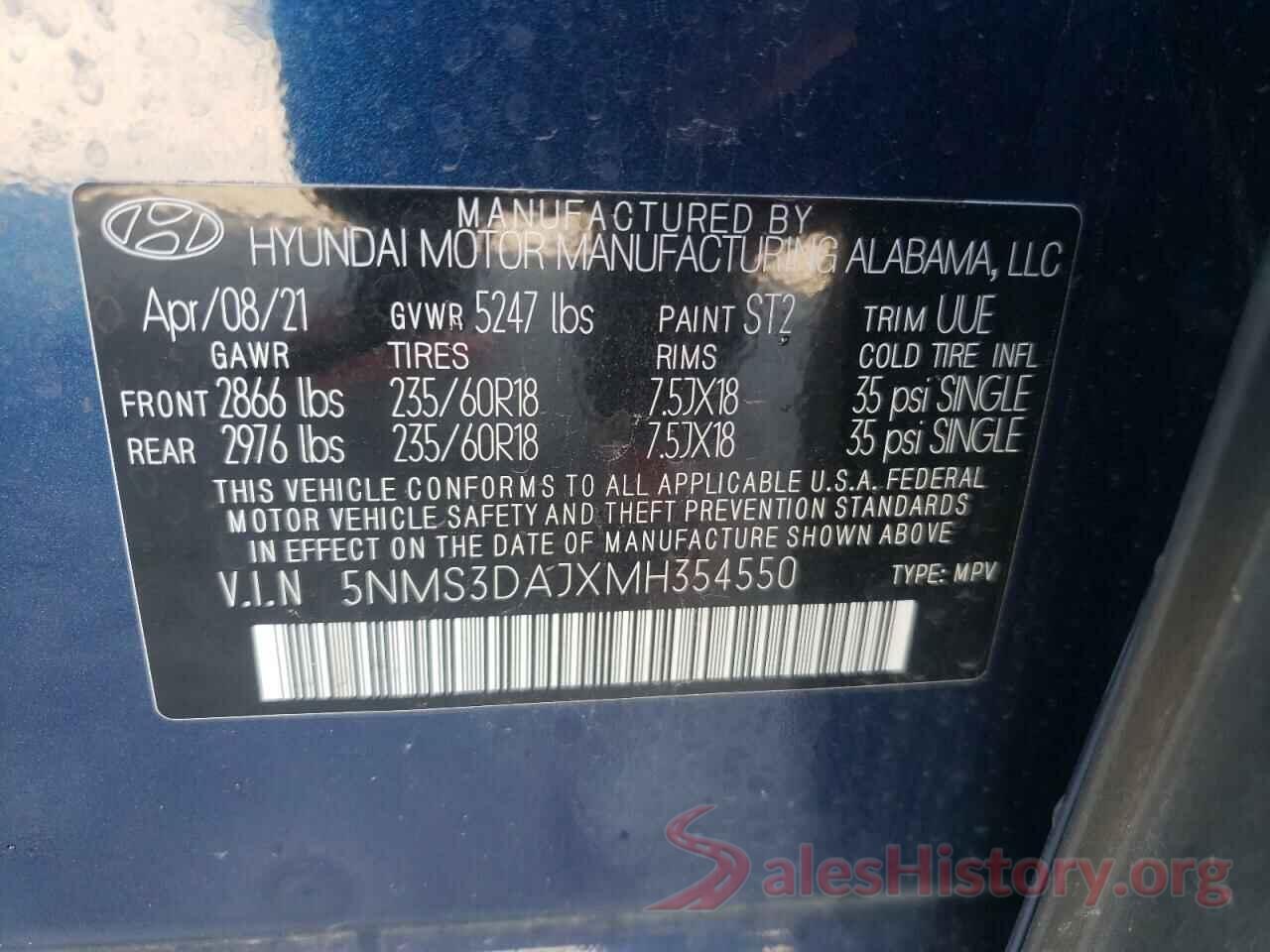 5NMS3DAJXMH354550 2021 HYUNDAI SANTA FE