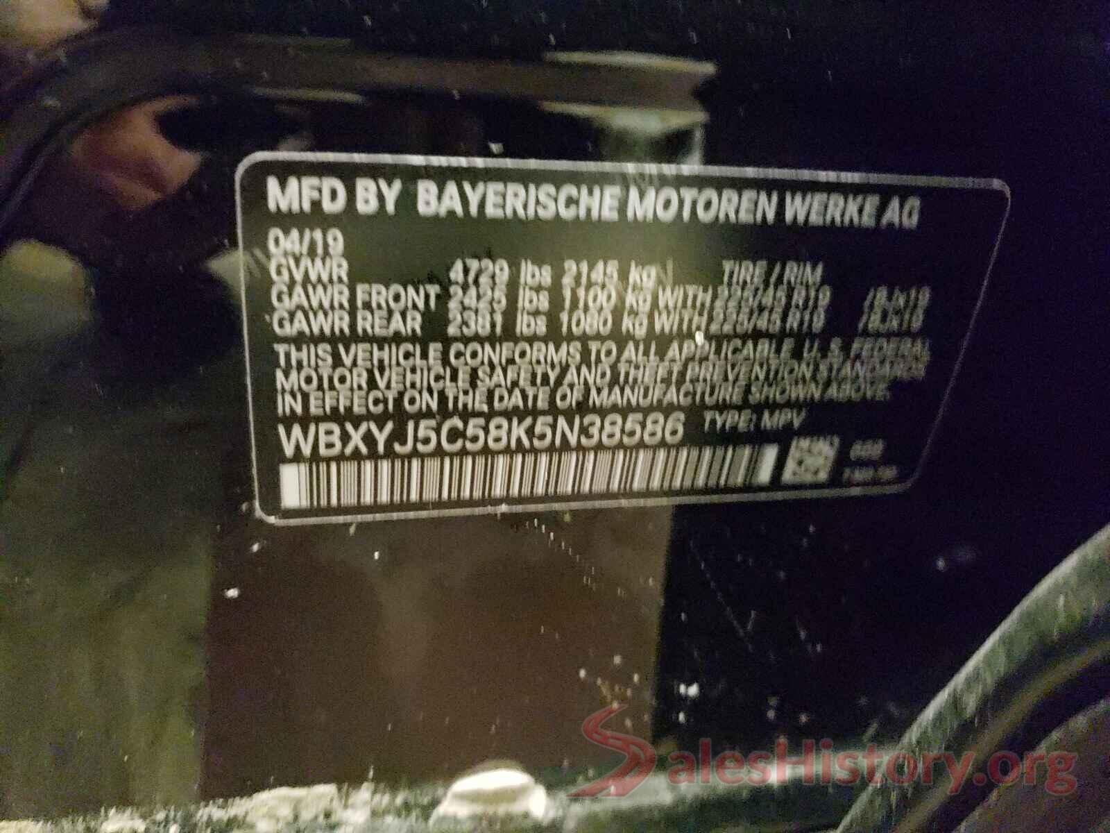 WBXYJ5C58K5N38586 2019 BMW X2